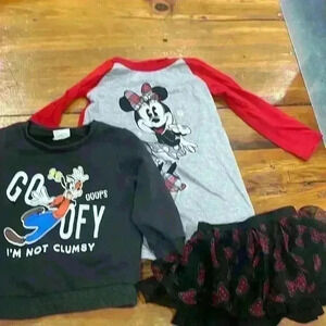 Disney toddler clothes Minnie, goofy, size 18-24 month, 2T, 4T skirt pjs